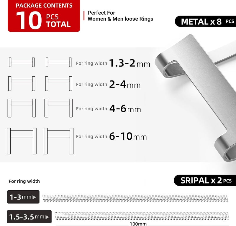 Omilly Filled Metal Ring Guard for Loose Rings, 10 Pack with 6 Sizes Ring Size Adjuster, Fits Ring Width 1mm-10mm, Easy to Use, Secure Fit for Women and Men - Image 3